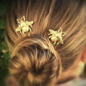 Bee Hair Pin HoneyBee Gold Clips for Wedding Hair Accessories 3 Pack